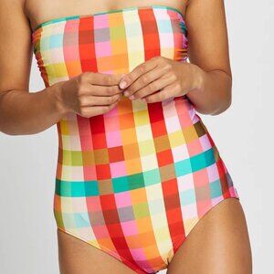 Kate Spade Garden Plaid Classic Bandeau One-Piece Swimsuit